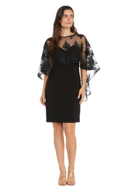 Embroidered Sheer Caplet Cocktail Dress