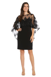 Embroidered Sheer Caplet Cocktail Dress