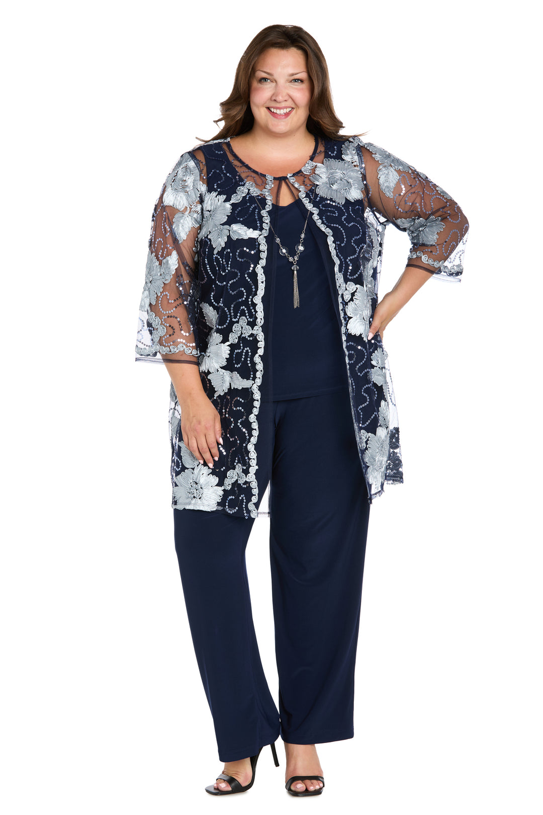 risa専用heve Arch Peplum knit charcoal Floral Threadwork Pantsuit - Plus – R&M Richards