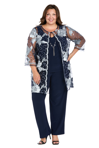 Floral Threadwork Pantsuit - Plus