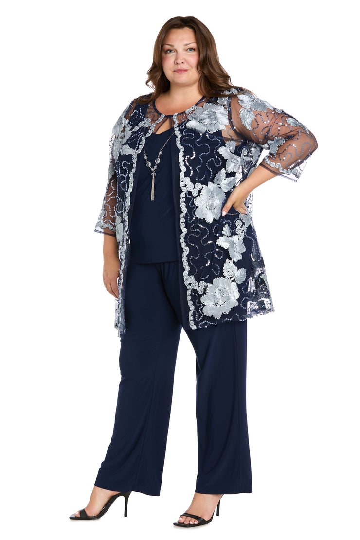 Floral Threadwork Pantsuit - Plus