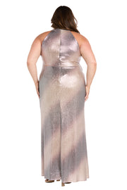 Champagne Mocha Metallic Tie-Dye Wrap Dress - Plus