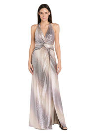 Champagne Mocha Metallic Tie-Dye Wrap Dress