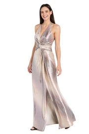 Champagne Mocha Metallic Tie-Dye Wrap Dress