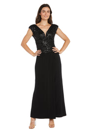 Black Sequin Bodice Gown with Flowing Skirt