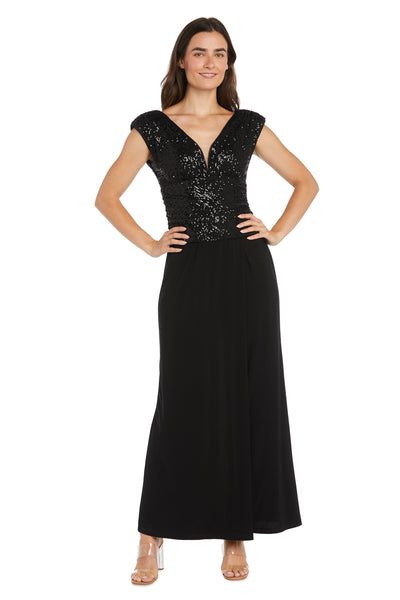 Black Sequin Bodice Gown with Flowing Skirt
