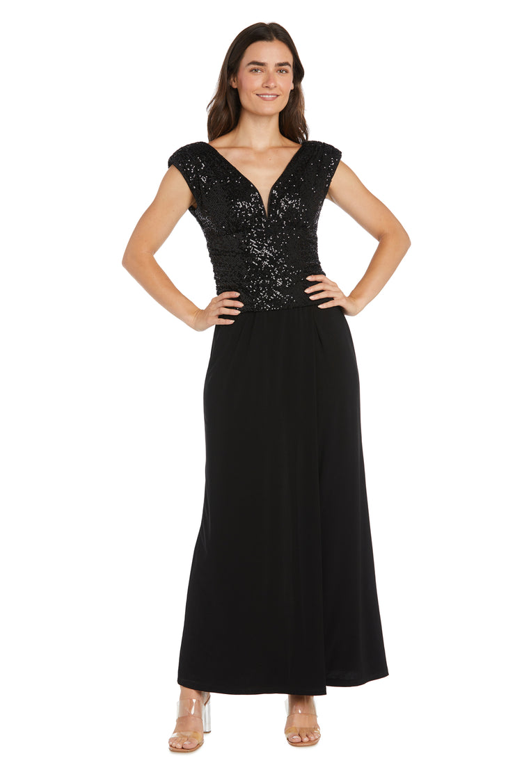 Black Sequin Bodice Gown with Flowing Skirt
