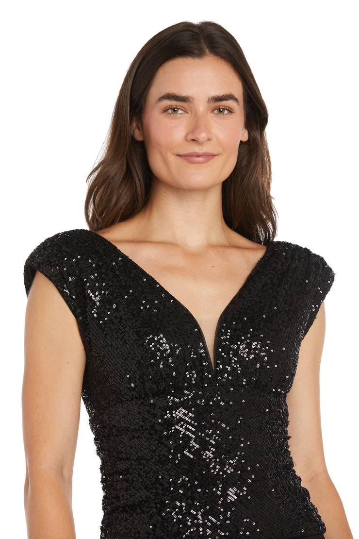 Black Sequin Bodice Gown with Flowing Skirt