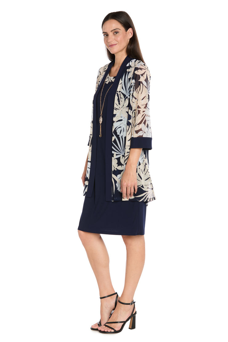 Leaf-Patterned Chiffon Jacket Dress Set