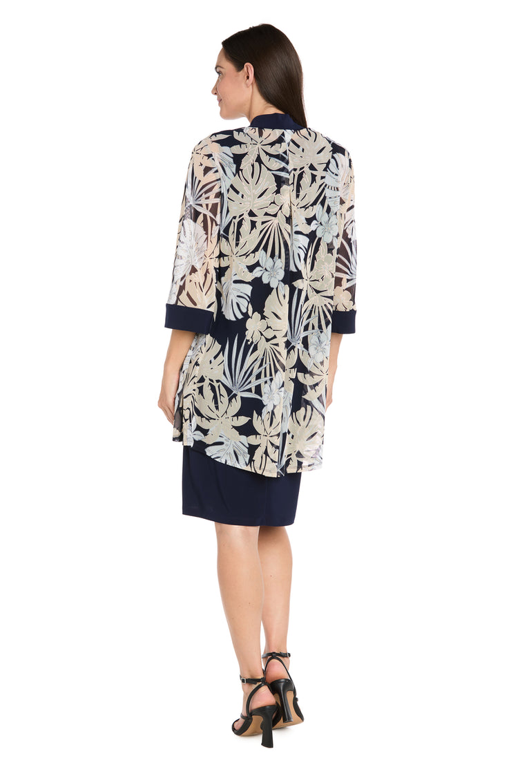 Leaf-Patterned Chiffon Jacket Dress Set