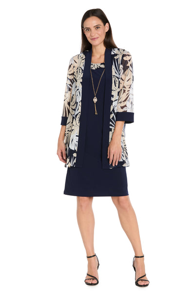 Leaf-Patterned Chiffon Jacket Dress Set