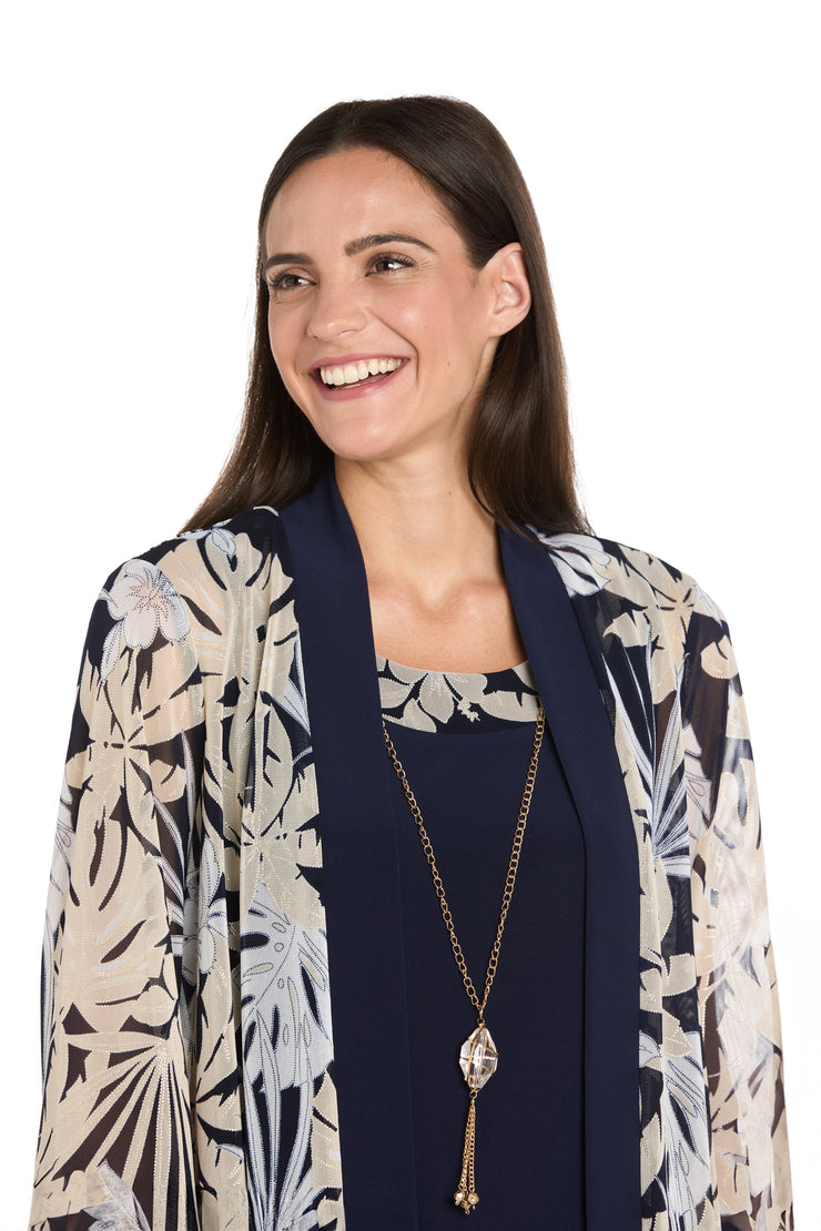 Leaf-Patterned Chiffon Jacket Dress Set