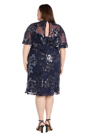 Sequin Floral Cocktail Dress with Sheer Overlay Cape - Plus