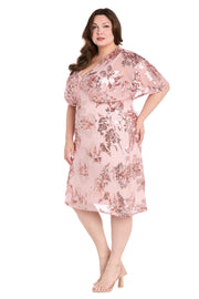 Sequin Floral Cocktail Dress with Sheer Overlay Cape - Plus