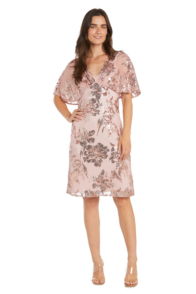 Sequin Floral Cocktail Dress with Sheer Overlay Cape - Petite R&M Richards Sequin Floral Cocktail Dress with Sheer Overlay Cape - Petite R&M Richards