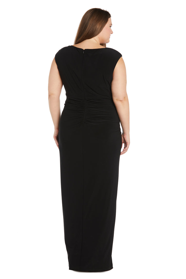 Long Ity Dress with Asymmetrical Top and Rhinestone Trim - Plus