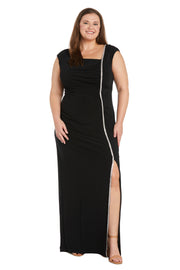 Long Ity Dress with Asymmetrical Top and Rhinestone Trim - Plus