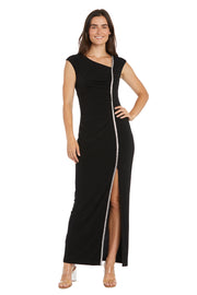 Long Ity Dress with Asymmetrical Top and Rhinestone Trim