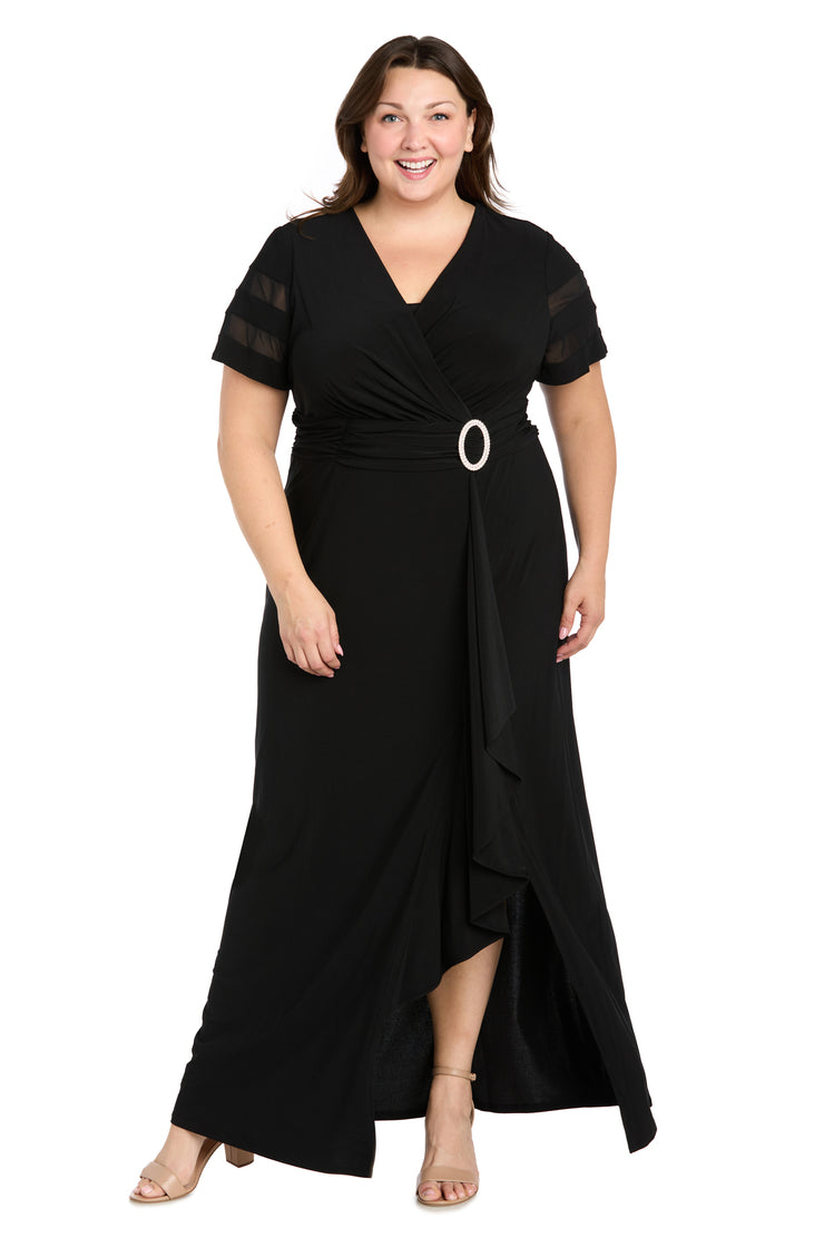 Long Dress with Ruffle Slit and Illusion Sleeves