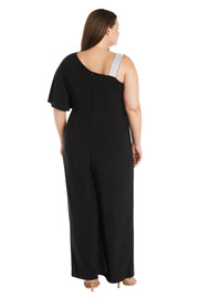 Asymmetric Jumpsuit with Overlay and Rhinestone Shoulder Strap - Plus