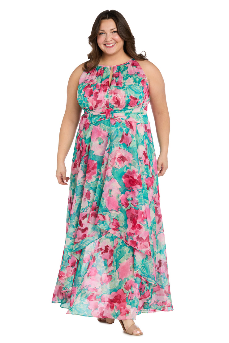 Keyhole Halter Neck Layered Chiffon Maxi Dress - Plus R&M Richards Keyhole Halter Neck Layered Chiffon Maxi Dress - Plus R&M Richards