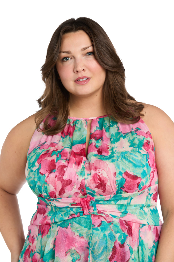 R & M Richards Plus Size Printed Overlay-Skirt Maxi Dress - Jade/Pink - 16W R & M Richards Plus Size Printed Overlay-Skirt Maxi Dress - Jade/Pink - 16W