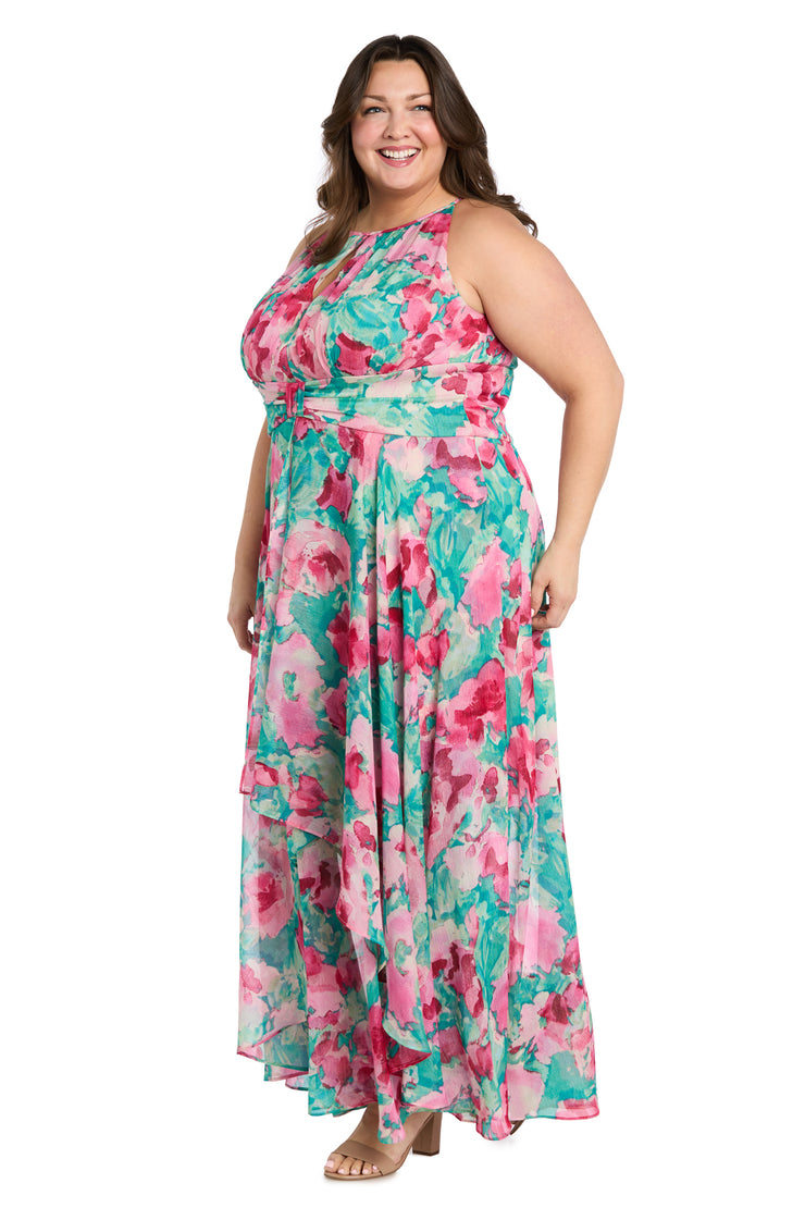 R & M Richards Plus Size Printed Overlay-Skirt Maxi Dress - Jade/Pink - 16W R & M Richards Plus Size Printed Overlay-Skirt Maxi Dress - Jade/Pink - 16W
