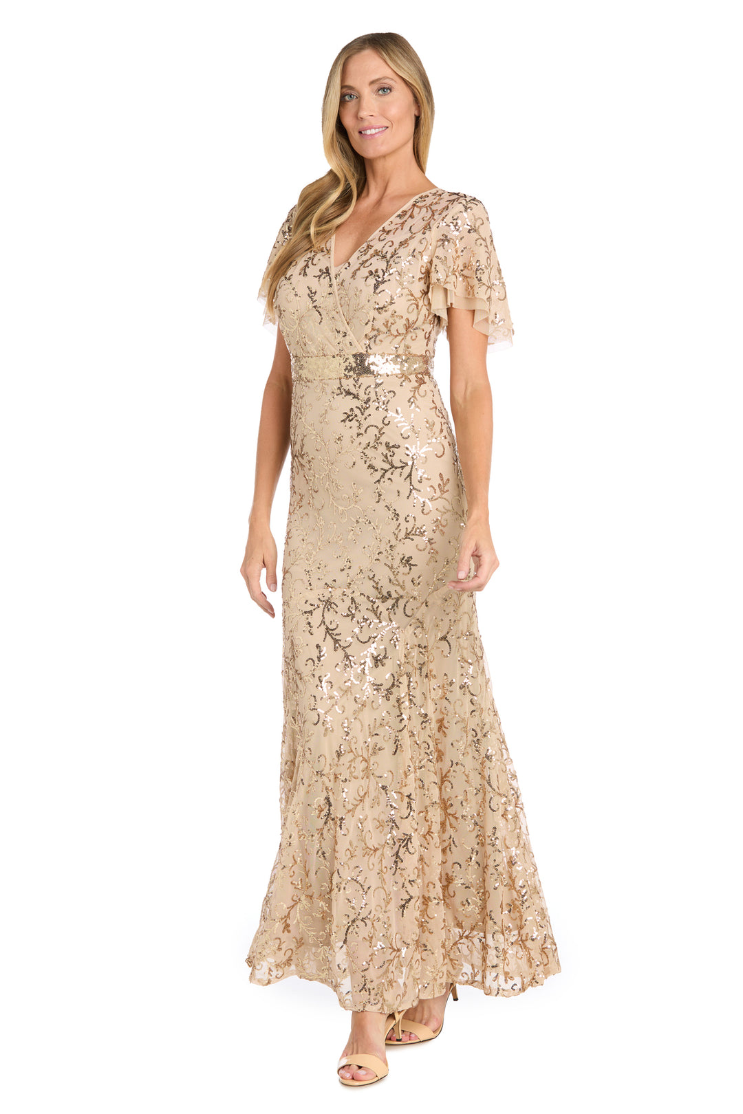 ultra radiant sequin dress R & M Richards Women's Long Gold Dress, 6 h24_40shirts Bow Long Flowy Dress Halter Neckline Shade:Pure Essence