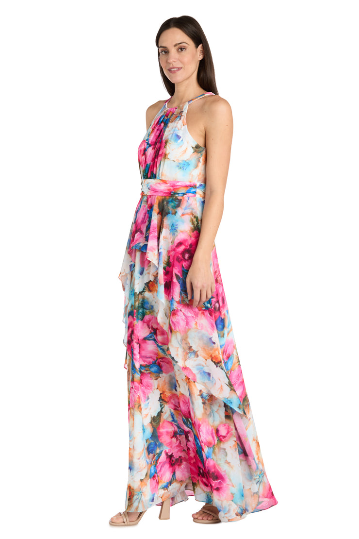 R & M Richards Women's Floral Chiffon Ruffle-Skirt Halter Dress - Fuchsia - Size 16 R & M Richards Women's Floral Chiffon Ruffle-Skirt Halter Dress - Fuchsia - Size 16