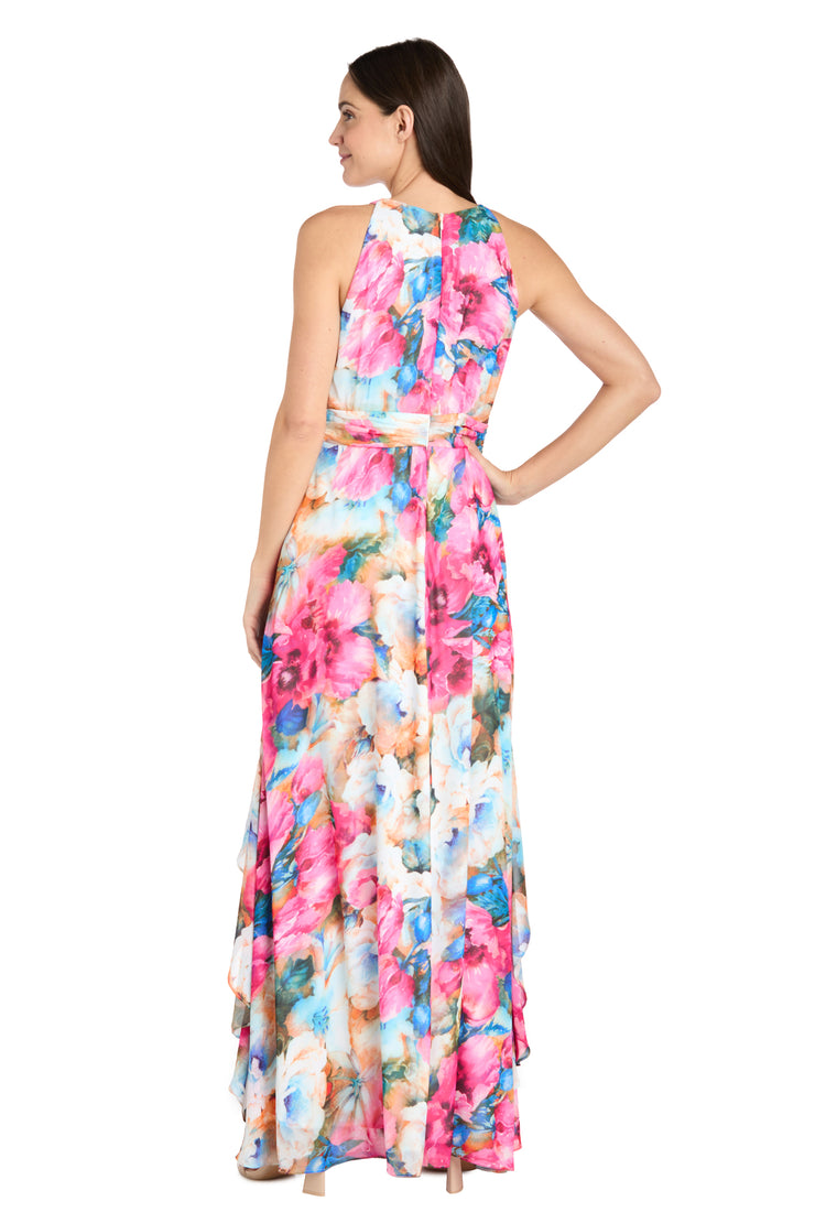 R & M Richards Women's Floral Chiffon Ruffle-Skirt Halter Dress - Fuchsia - Size 16 R & M Richards Women's Floral Chiffon Ruffle-Skirt Halter Dress - Fuchsia - Size 16