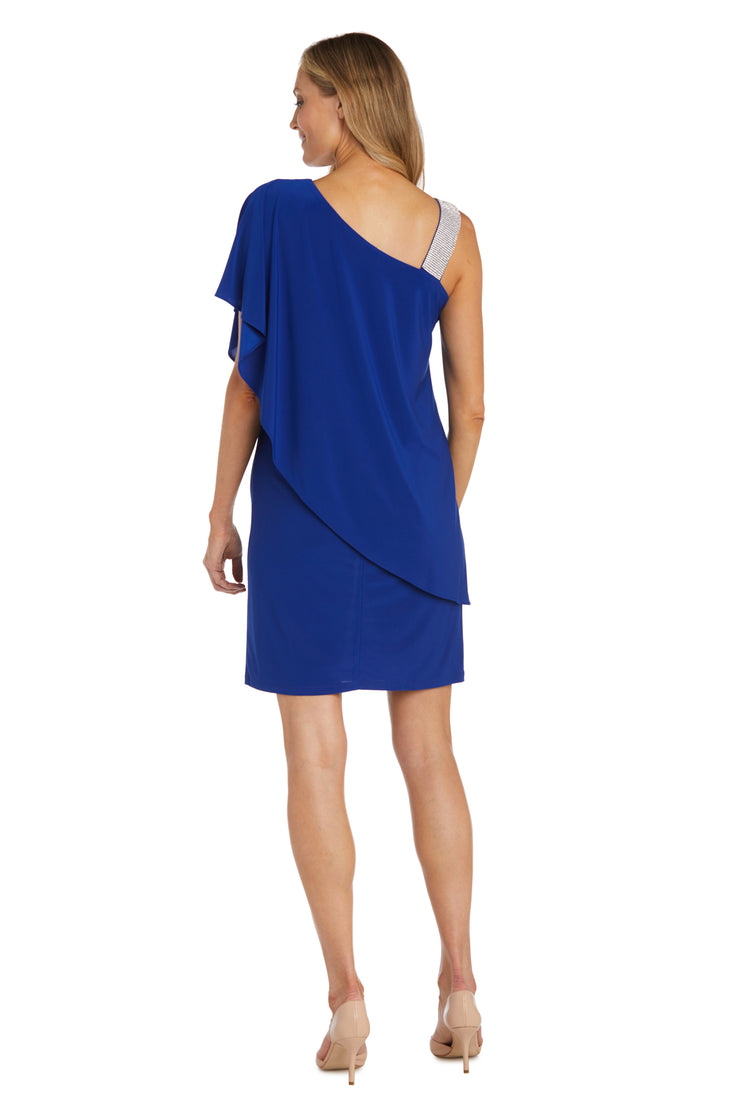 Asymmetric Knee Length Dress with Draped Shoulder and Diamante Strap