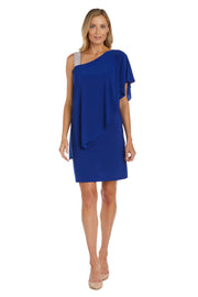 Asymmetric Knee Length Dress with Draped Shoulder and Diamante Strap