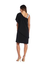 Asymmetric Knee Length Dress with Draped Shoulder and Diamante Strap