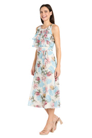 Daytime Maxi Dress Featuring a Ruffle Top and Flowy Skirt