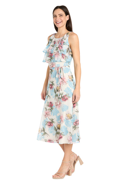 R & M Richards Women's Floral-print Sleeveless Dress - Ivory/Denim - Size 8 R & M Richards Women's Floral-print Sleeveless Dress - Ivory/Denim - Size 8