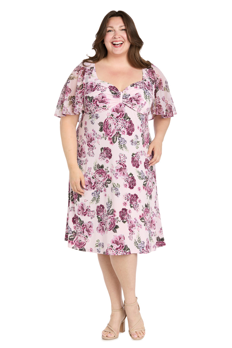 Plus Size Floral Print Dress Short Cocktail R&M Richards 3467W - Blush/Pink / 16W Plus Size Floral Print Dress Short Cocktail R&M Richards 3467W - Blush/Pink / 16W