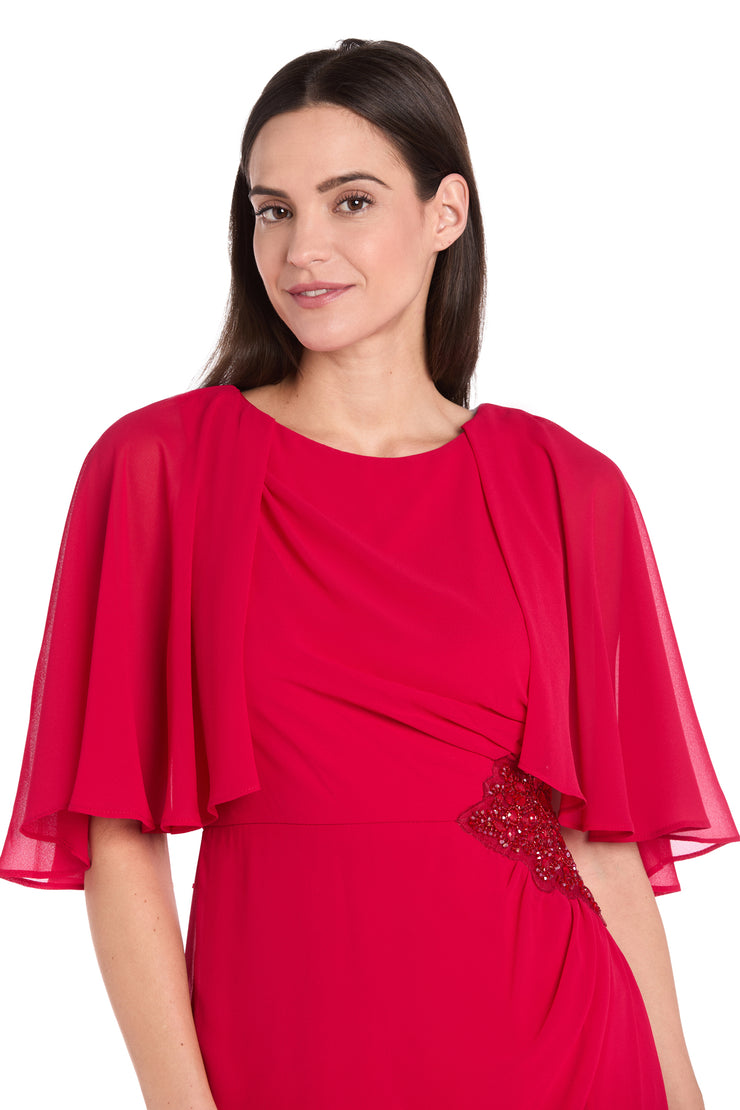 Elegant Beaded Detail Cocktail Dress with Chiffon Cape