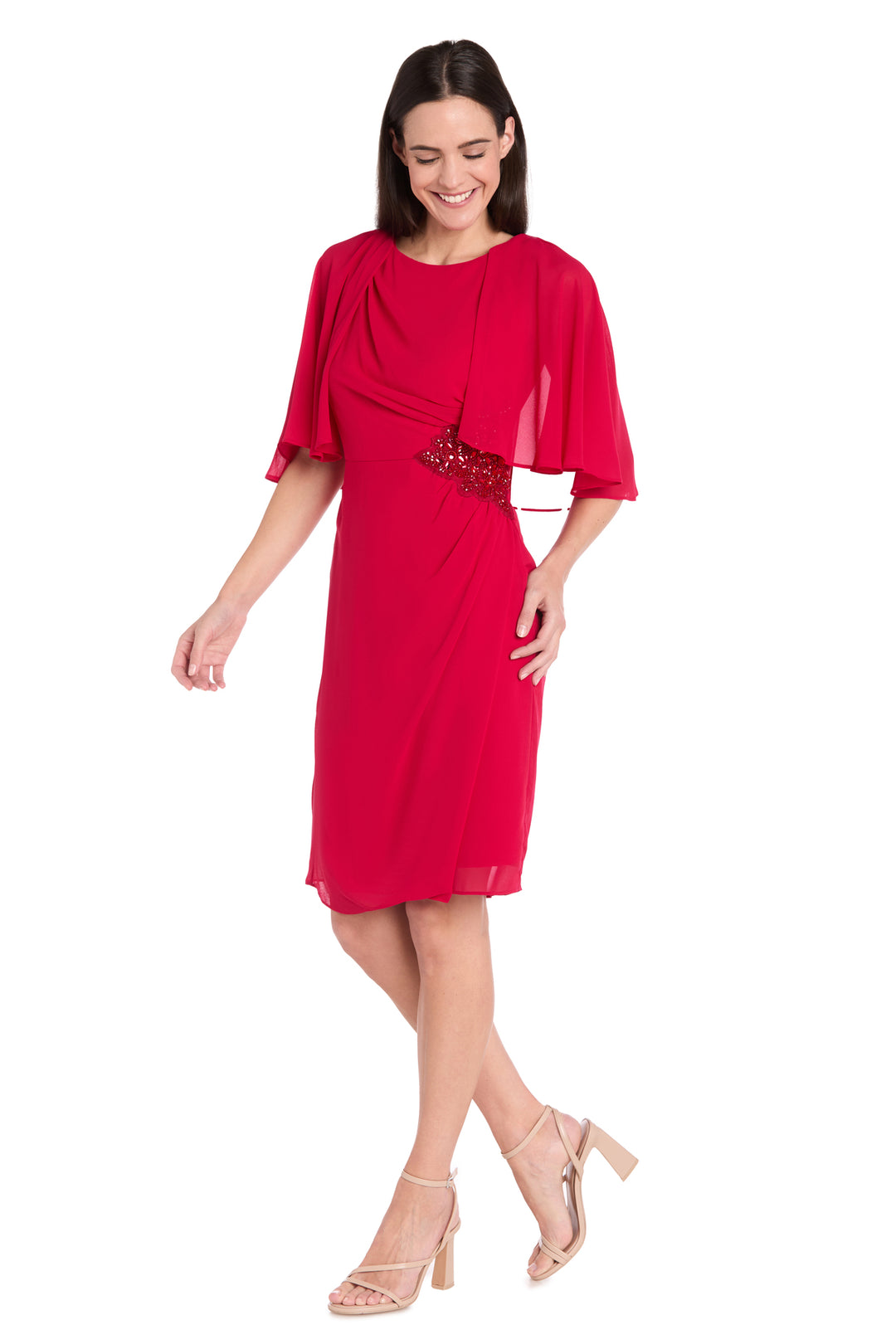 Elegant Beaded Detail Cocktail Dress with Chiffon Cape Indigo / 18