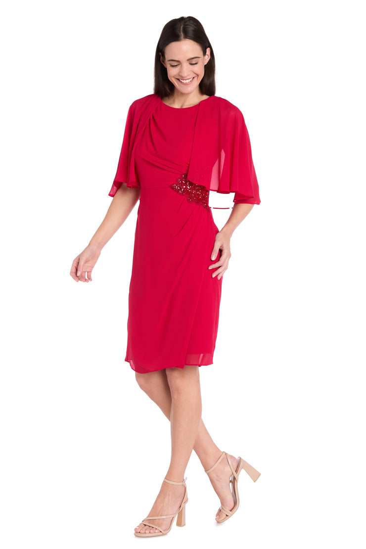 Elegant Beaded Detail Cocktail Dress with Chiffon Cape Indigo / 18