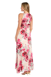 Flowy Chiffon Maxi Dress with Rose Print and Tiered Skirt