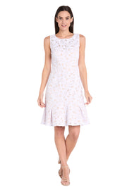 White Lace Sleeveless Dress with Nude Lining - Petite