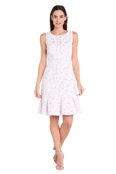 White Lace Sleeveless Dress with Nude Lining - Petite