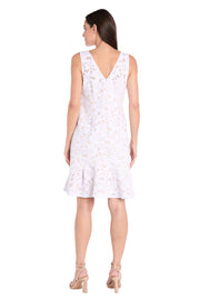 White Lace Sleeveless Dress with Nude Lining - Petite