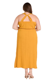 Stretchy Woven Long Dress with Braided Leather Belt and Beaded Charms - Plus