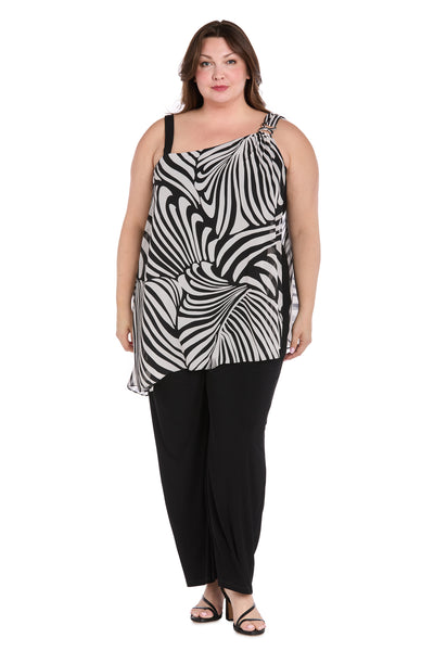 Chic Long Jumpsuit with Stretch ITY Pants & Zebra-Print Chiffon Overlay - Plus