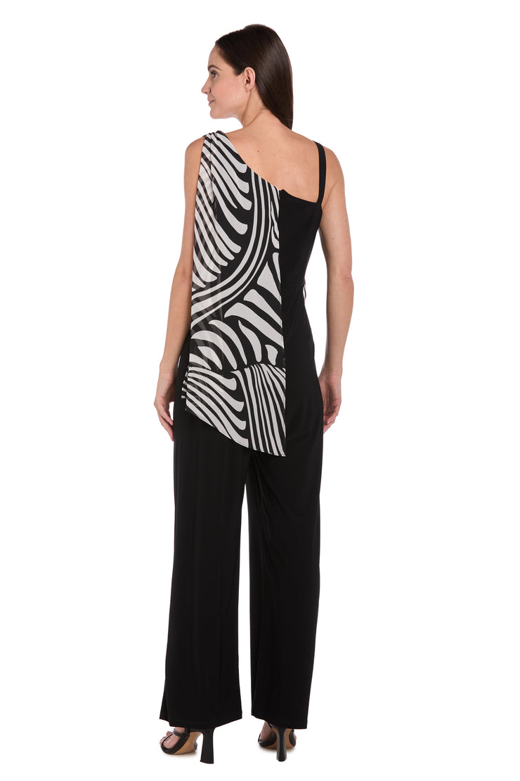 Chic Long Jumpsuit with Stretch ITY Pants & Zebra-Print Chiffon Overlay - Petite