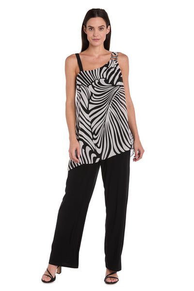 Chic Long Jumpsuit with Stretch ITY Pants & Zebra-Print Chiffon Overlay