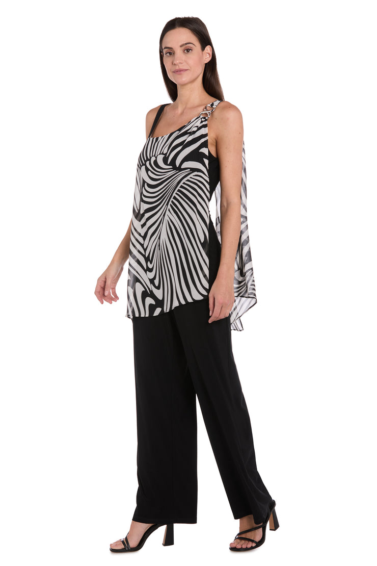 Chic Long Jumpsuit with Stretch ITY Pants & Zebra-Print Chiffon Overlay - Petite