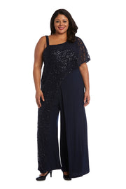 Asymmetric Evening Jumpsuit with Lace and Sequins - Plus