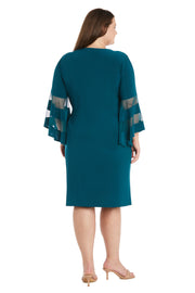 Wraparound Knee-Length Dress with Bell Sleeves - Plus